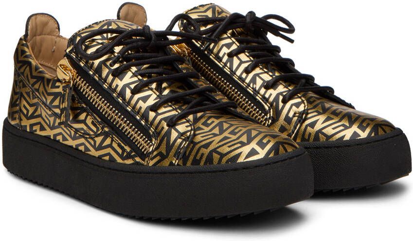 Giuseppe Zanotti Black & Gold Frankie Monogram Sneakers