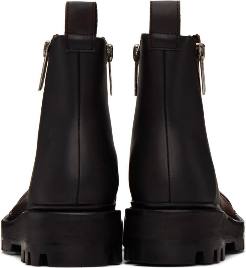 GmbH Black & Burgundy Double Zip Combat Boots