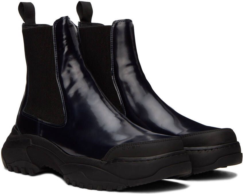 GmbH Navy Faux-Leather Chelsea Boots
