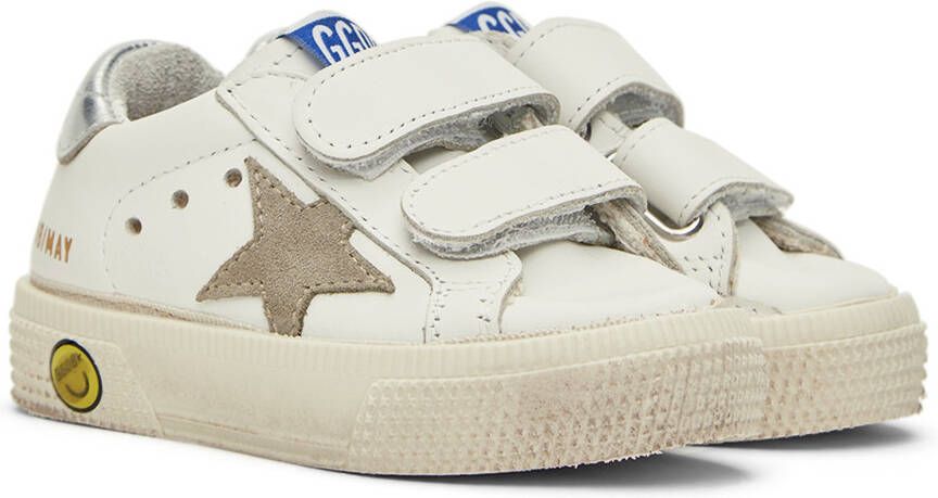Golden Goose Baby White & Taupe May School Sneakers