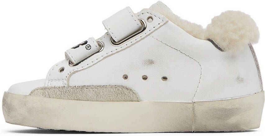Golden Goose Baby White Shearling Old School Velcro Sneakers