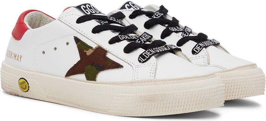 Golden Goose Kids White & Green Camo May Sneakers