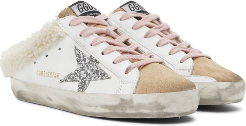 Golden Goose SSENSE Exclusive White & Beige Shearling Super-Star Sabot Sneakers