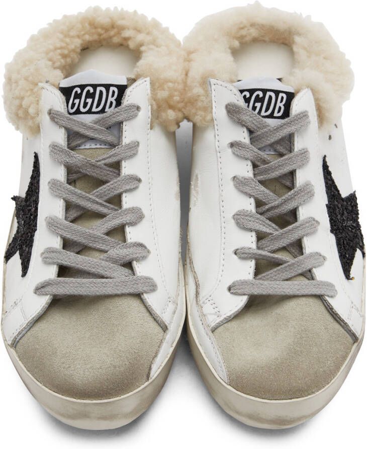 Golden Goose SSENSE Exclusive White & Black Shearling Super-Star Sneakers