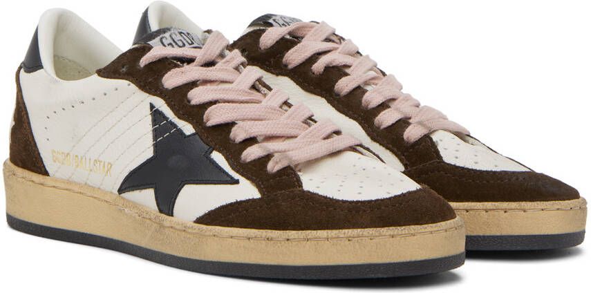 Golden Goose White & Brown Ball Star Sneakers