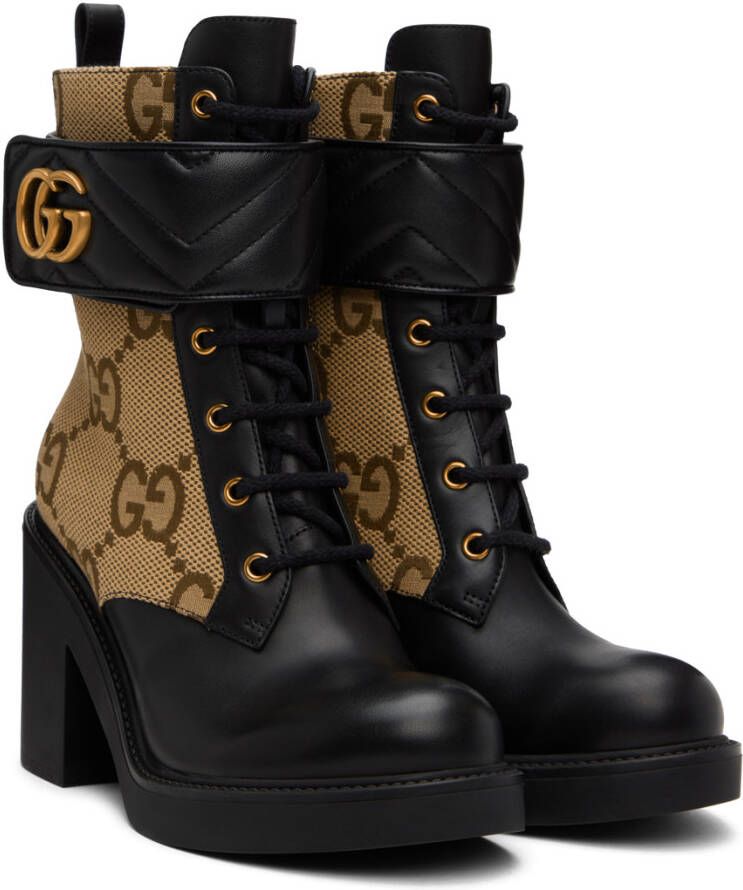 Gucci Beige & Black GG Marmont Ankle Boots