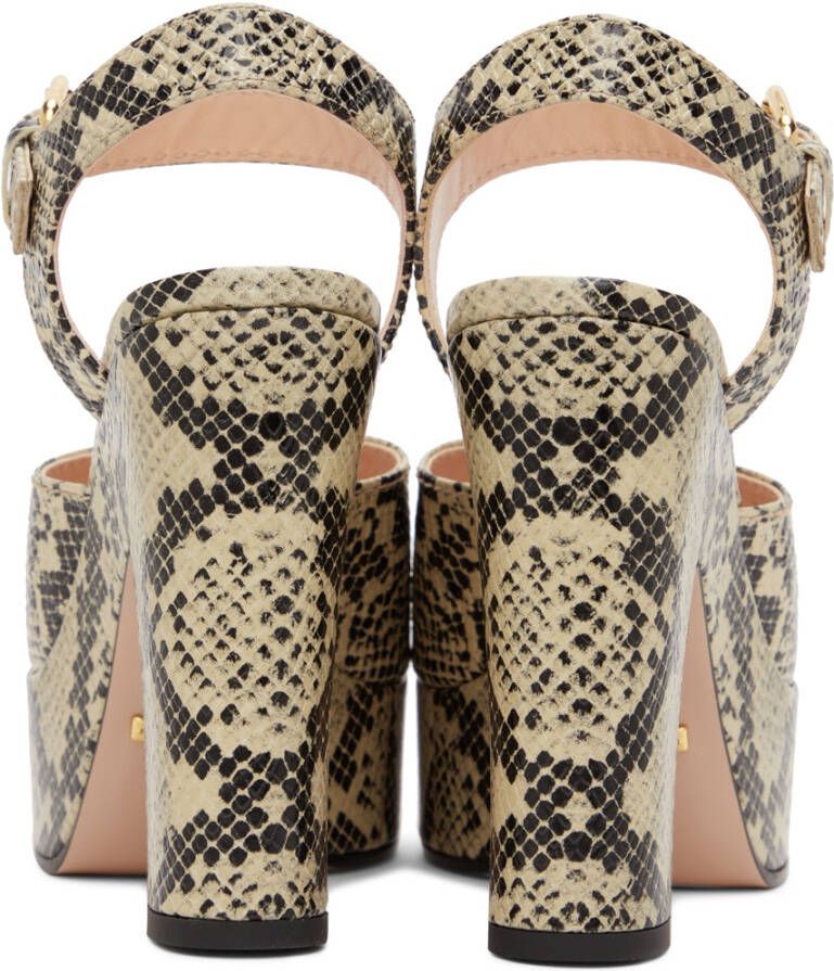 Gucci Beige & Brown Python Horsebit Heeled Sandals