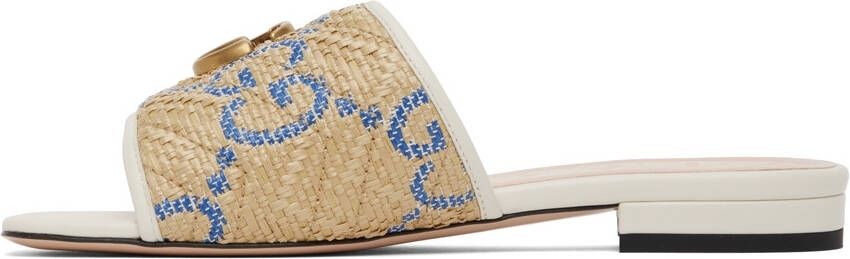 Gucci Beige GG Raffia Flat Sandals