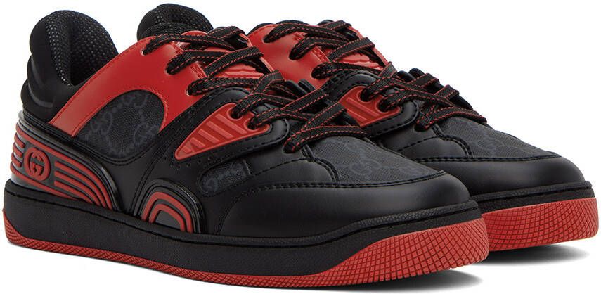 Gucci Black & Red Basket Low Sneakers