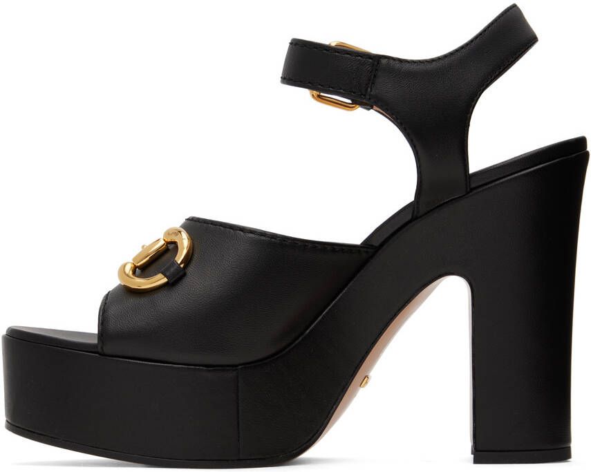 Gucci Black Horsebit Platform Heeled Sandals