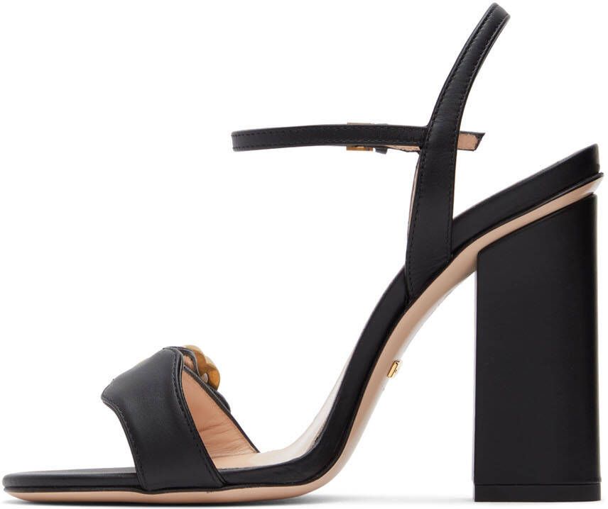 Gucci Black Leather Heeled Sandals