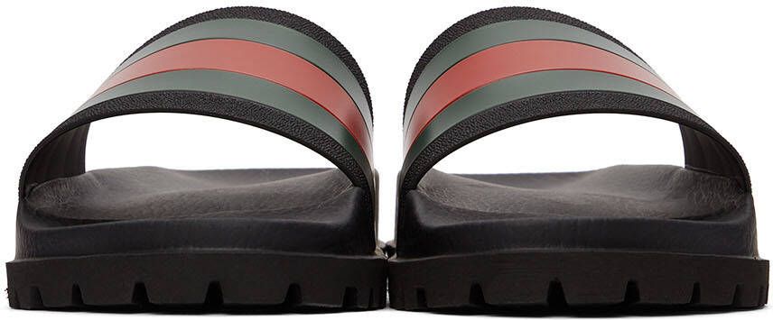 Gucci Black Rubber Web Slide Sandals