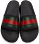 Gucci Black Rubber Web Slide Sandals - Thumbnail 4