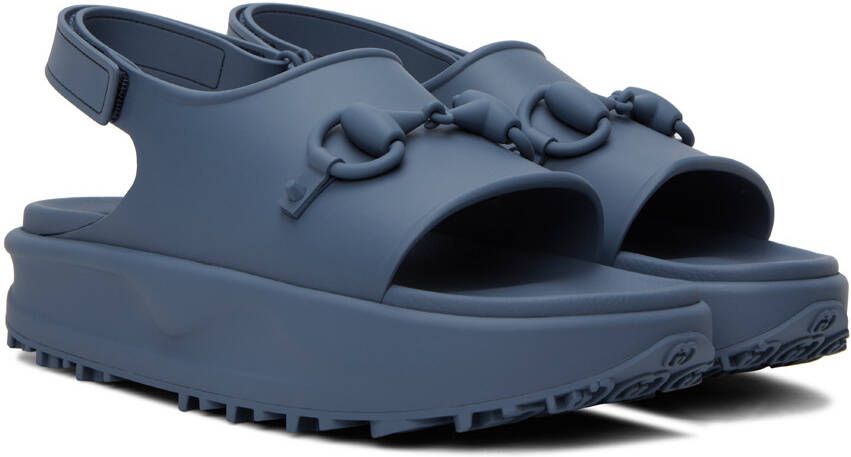Gucci Blue Horsebit Flatform Sandals