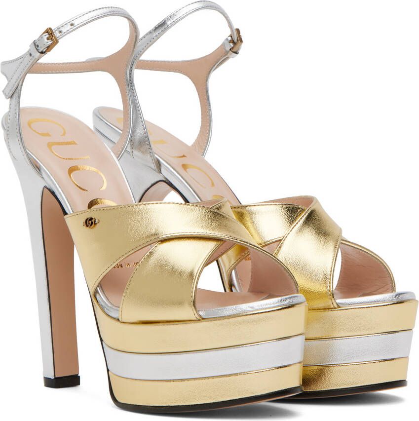 Gucci Gold & Silver Platform Heeled Sandals