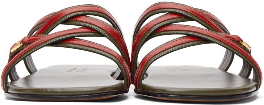 Gucci Khaki & Red Interlocking G Sandals