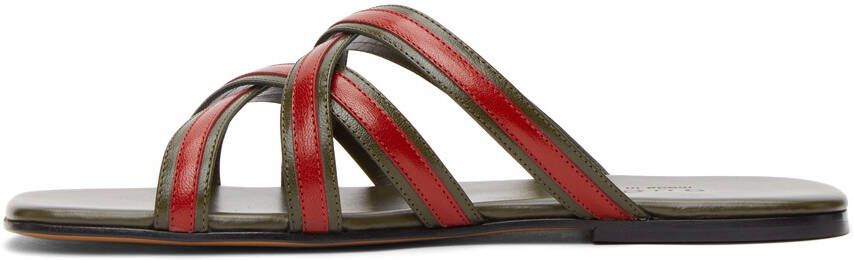 Gucci Khaki & Red Interlocking G Sandals