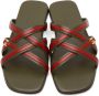 Gucci Khaki & Red Interlocking G Sandals - Thumbnail 5