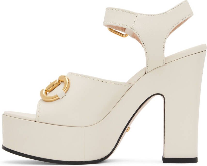 Gucci Off-White Horsebit Heeled Sandals