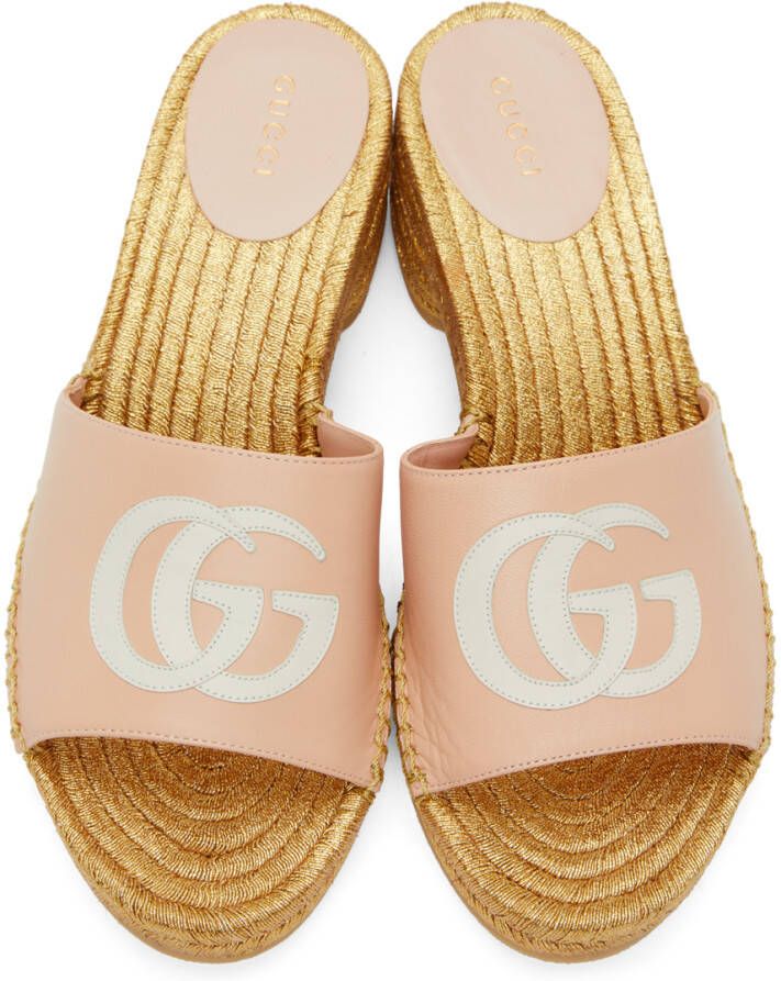 Gucci Pink & Gold Espadrille Heeled Sandals