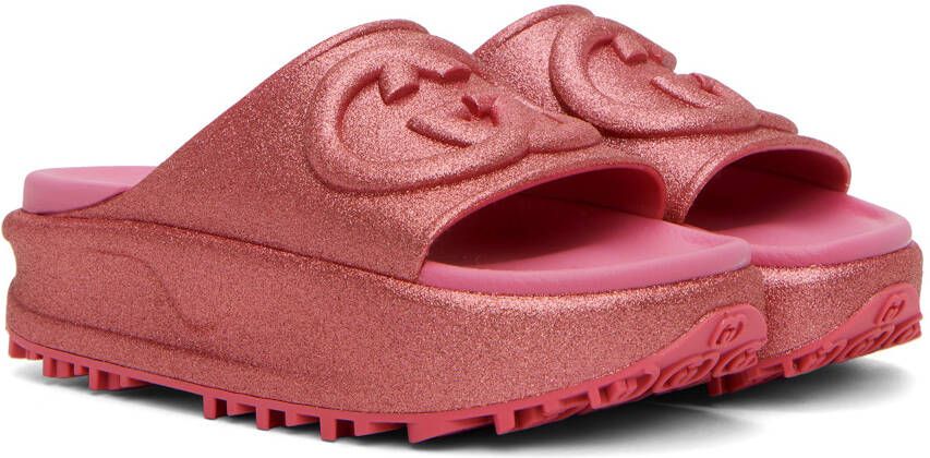 Gucci Pink Glitter Interlocking G Slides