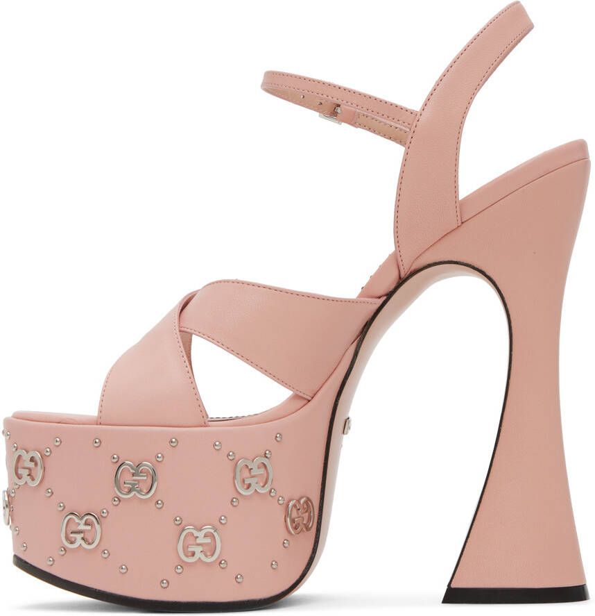 Gucci Pink Interlocking G Studded Sandals