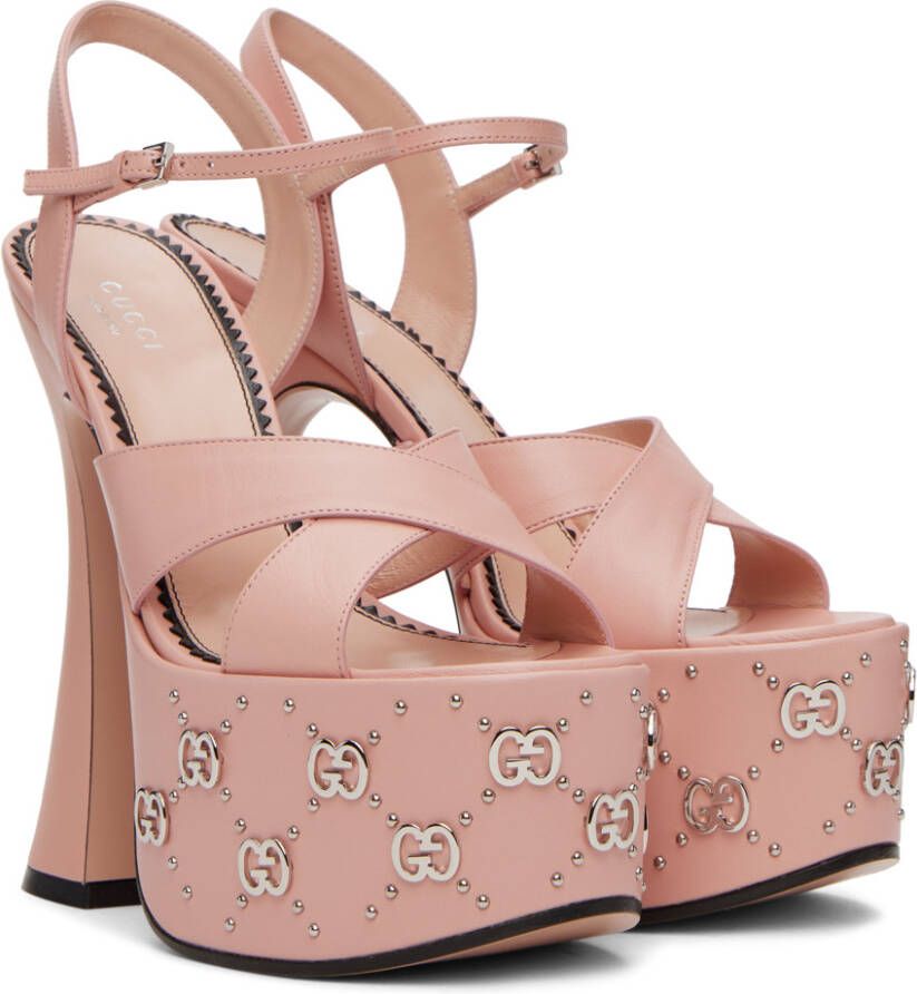 Gucci Pink Interlocking G Studded Sandals