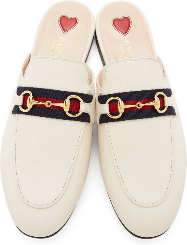 Gucci White Leather Princetown Slippers