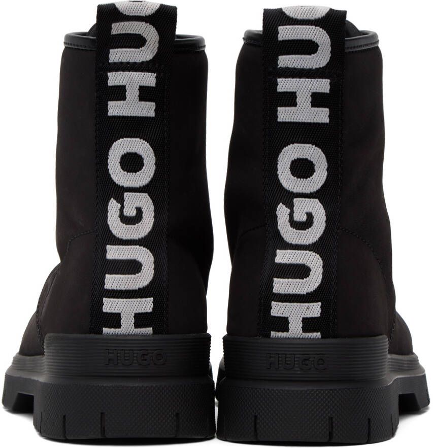 Hugo Black Logo Tape Lace-Up Boots