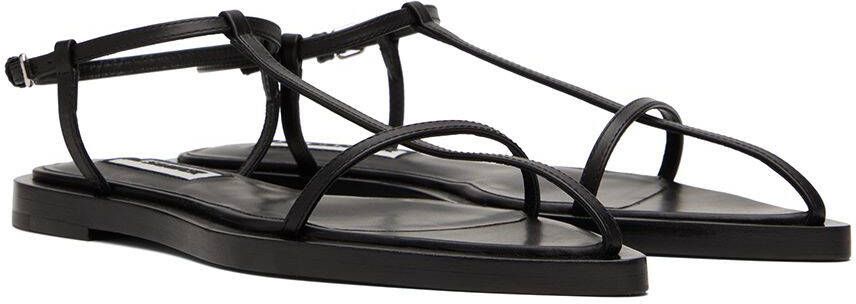 Jil Sander Black Agnellato Flat Sandals