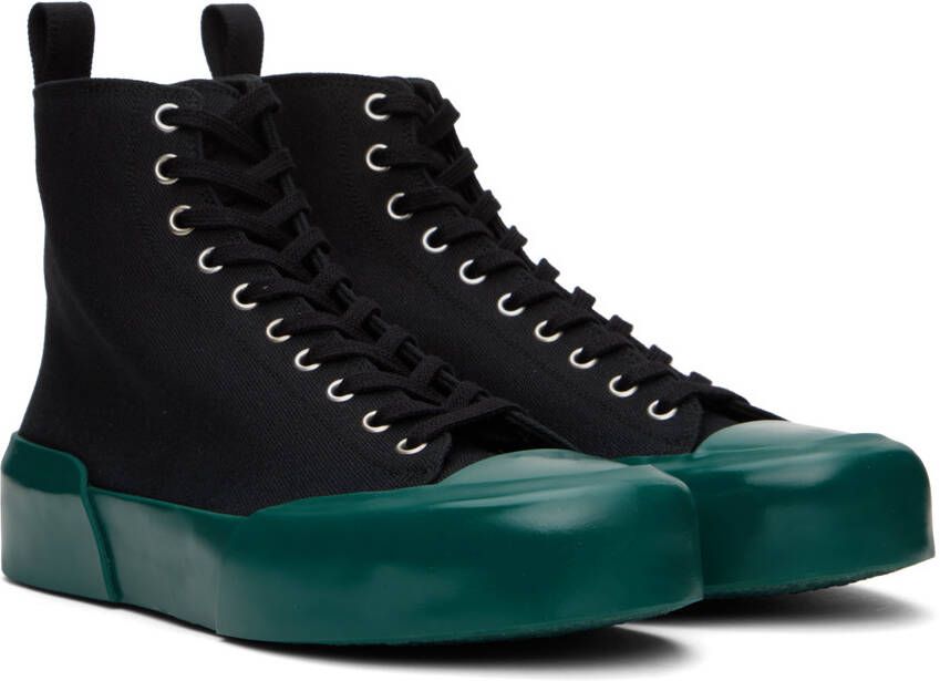 Jil Sander Black & Green High-Top Sneakers
