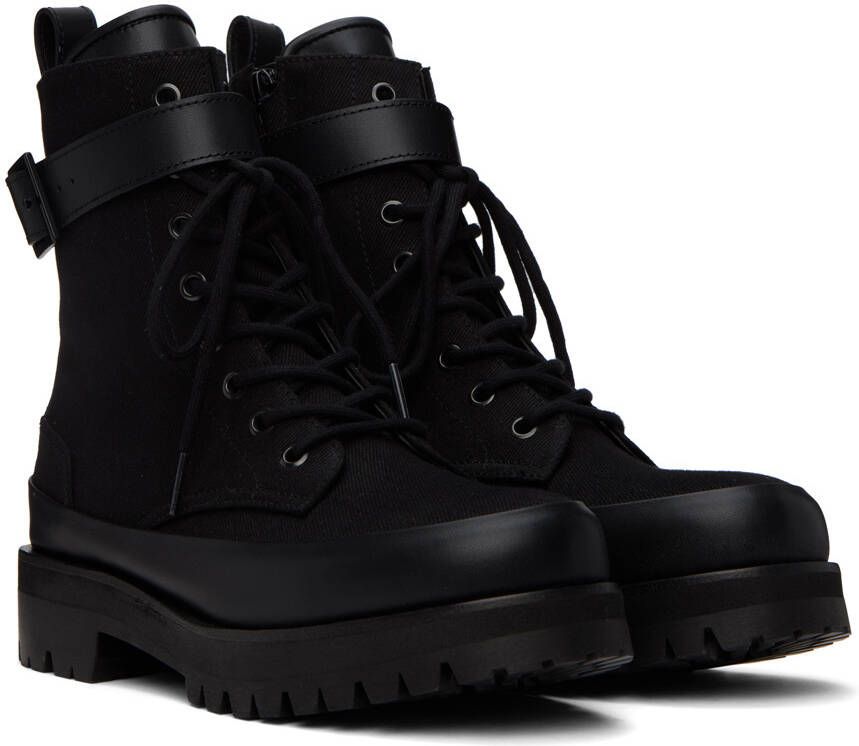 Juun.J Black Lace-Up Ankle Boots
