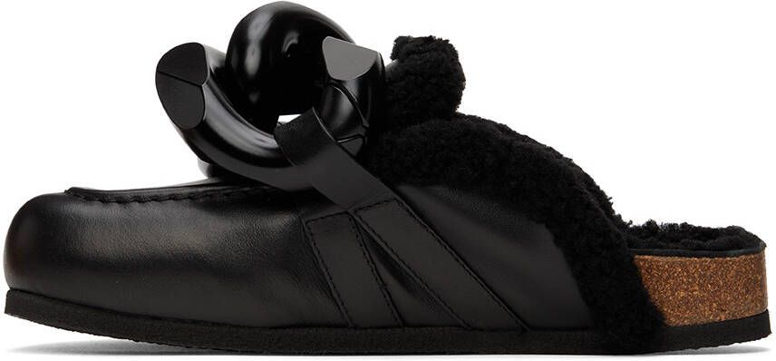 JW Anderson Black Shearling Chain Loafers