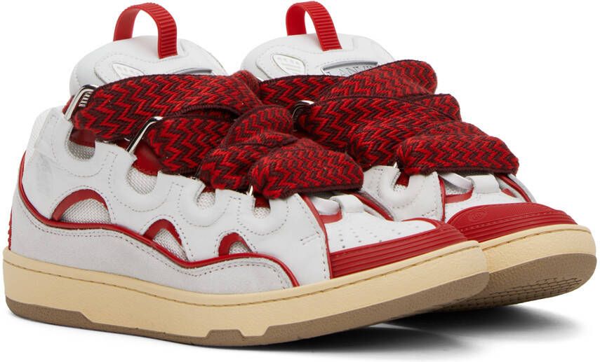 Lanvin SSENSE Exclusive White & Red Curb Sneakers