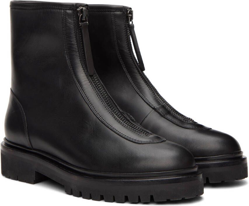 Legres Black Oiled Leather Ankle Boots