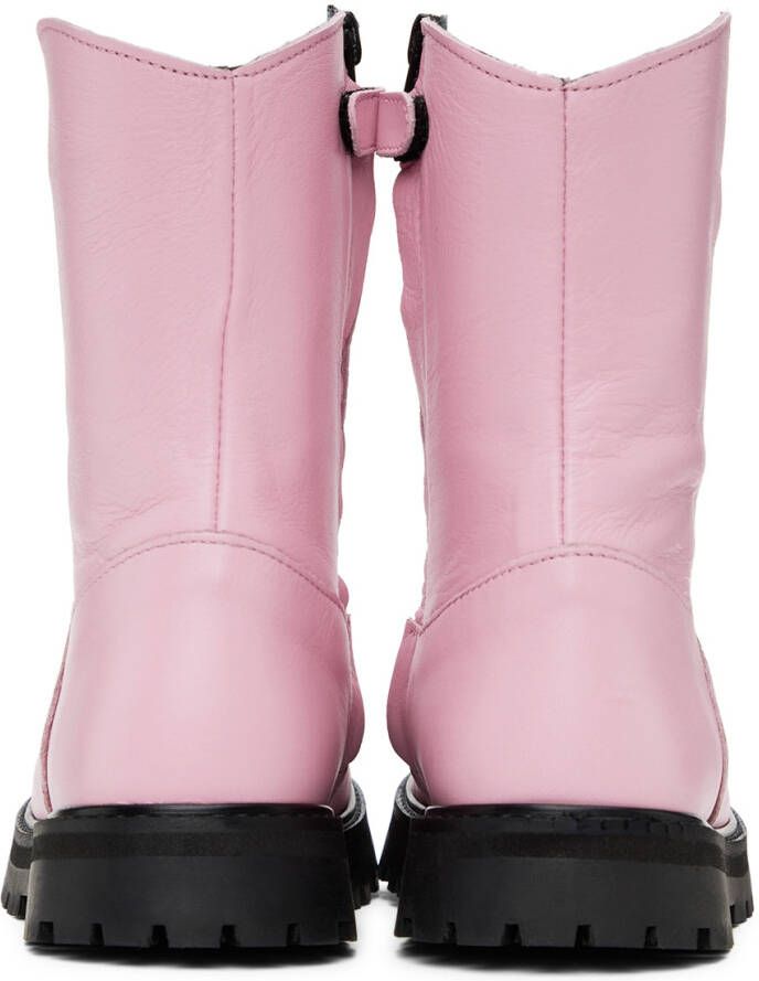 M A Kids Pink Faux-Leather Ankle Boots