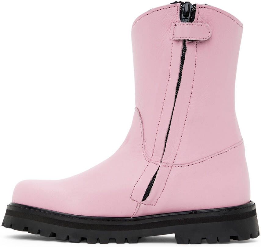 M A Kids Pink Faux-Leather Ankle Boots