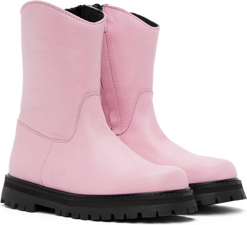 M A Kids Pink Faux-Leather Ankle Boots