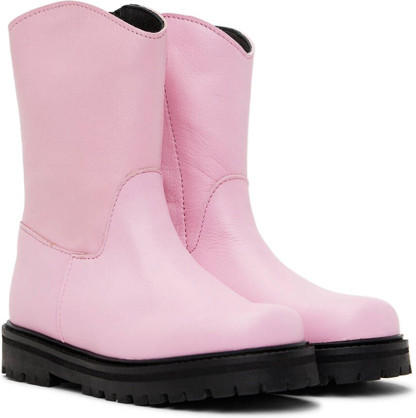 M A Kids Pink Leather Boots