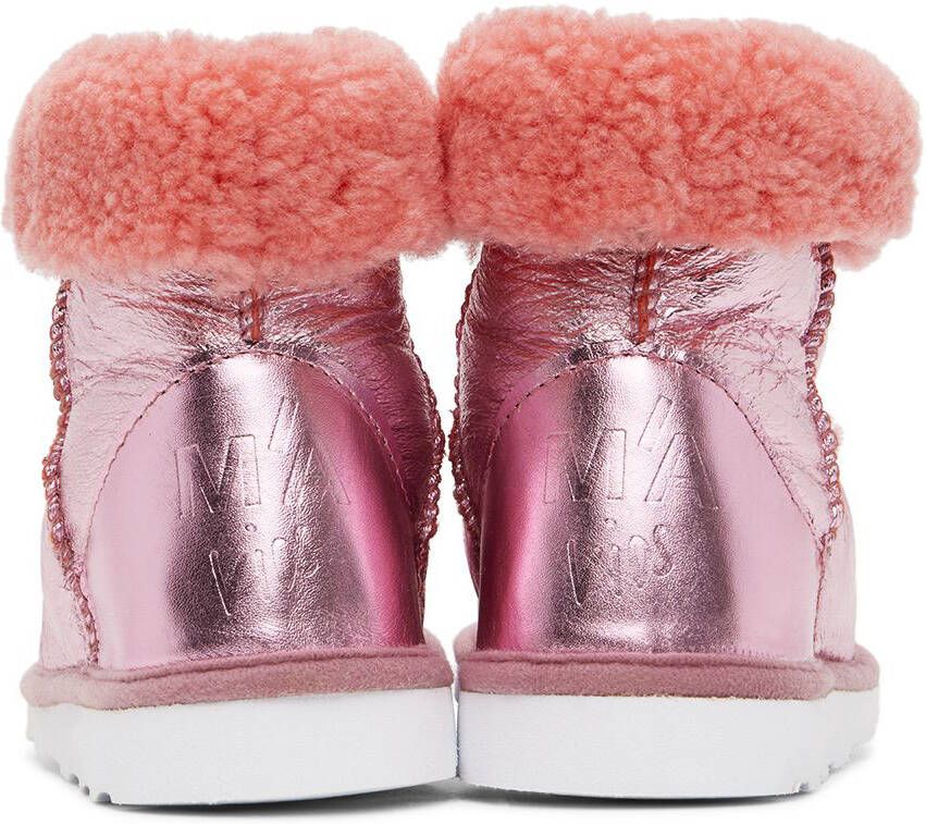 M A Kids Pink Shiny Leather Boots