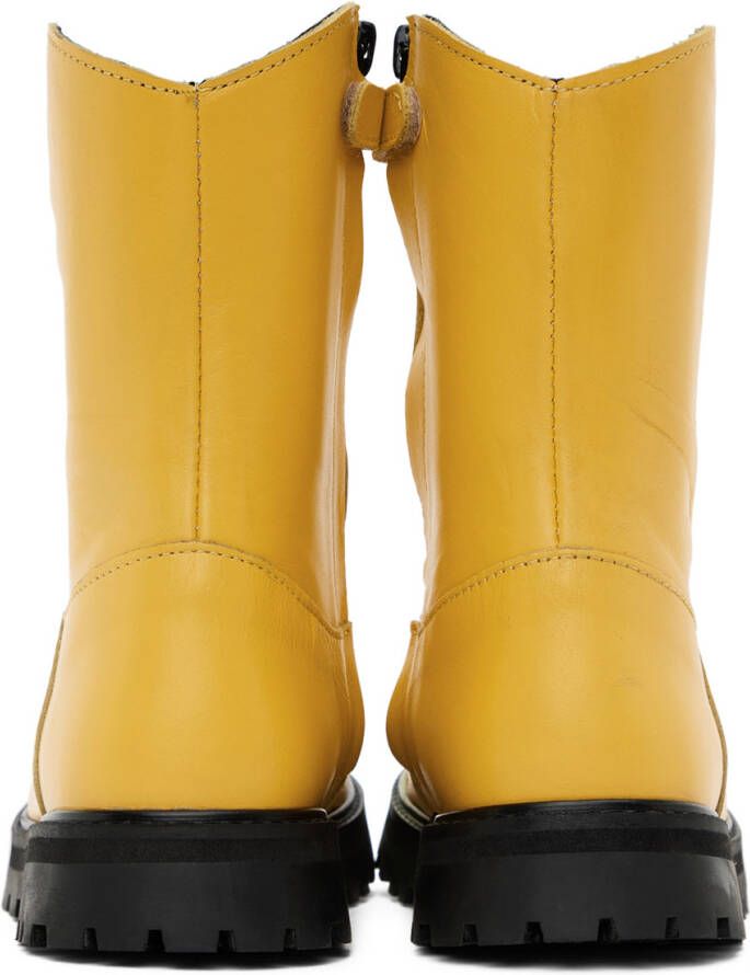 M A Kids Yellow Faux-Leather Ankle Boots