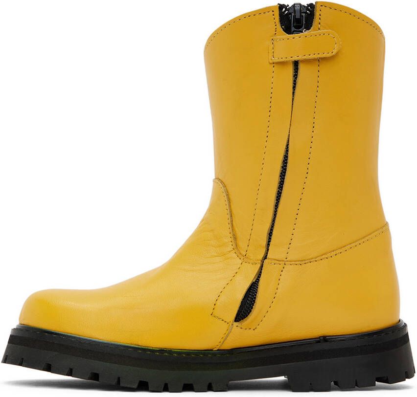 M A Kids Yellow Faux-Leather Ankle Boots