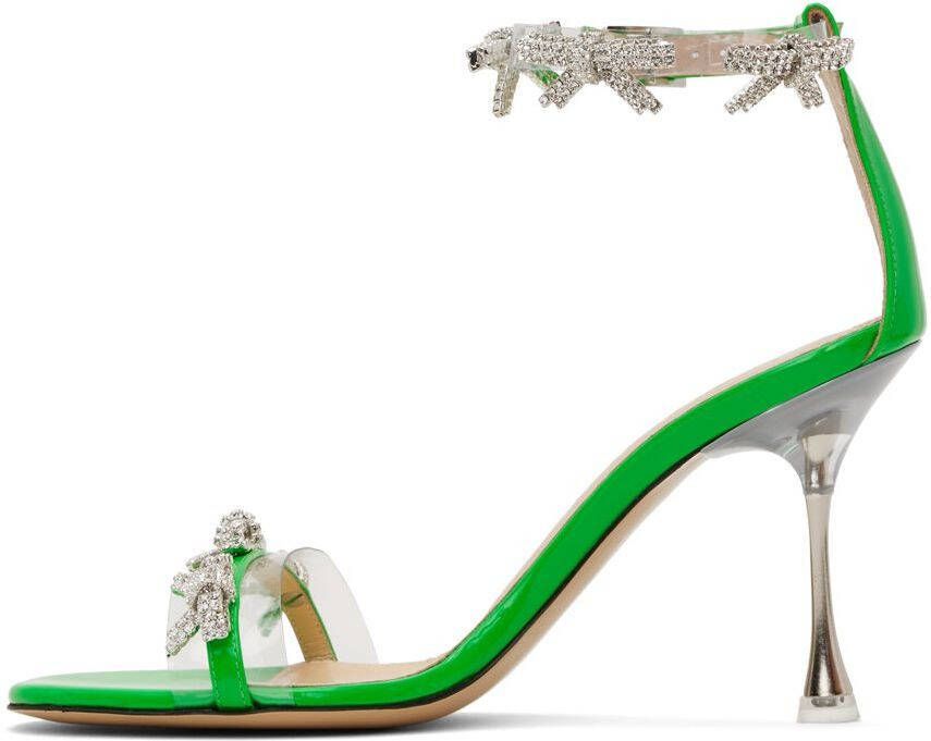 MACH & MACH Green 'Floating Crystal Bow' Heeled Sandals