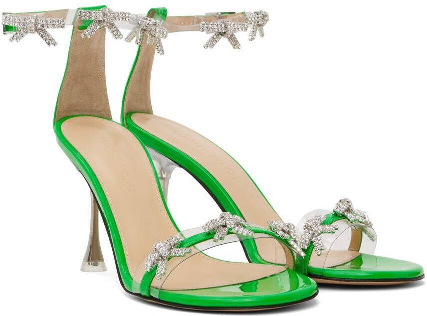 MACH & MACH Green 'Floating Crystal Bow' Heeled Sandals