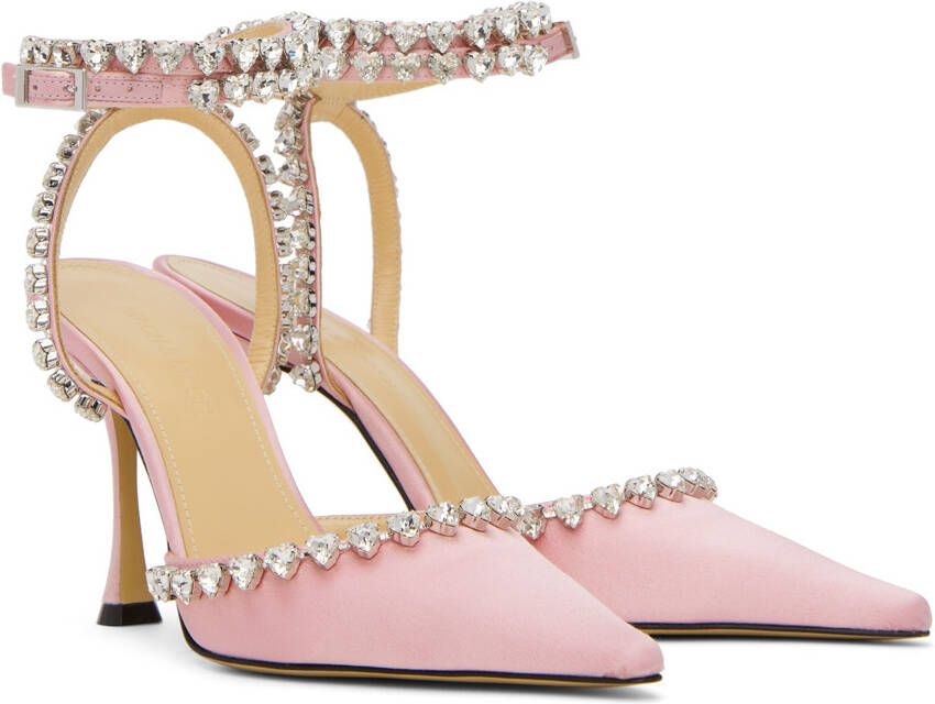 MACH & MACH Pink Audrey Crystal Heart Heels