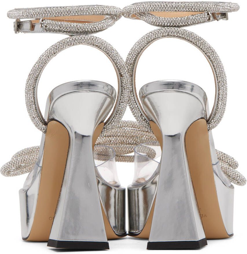 MACH & MACH Silver Double Bow Platform Heeled Sandals