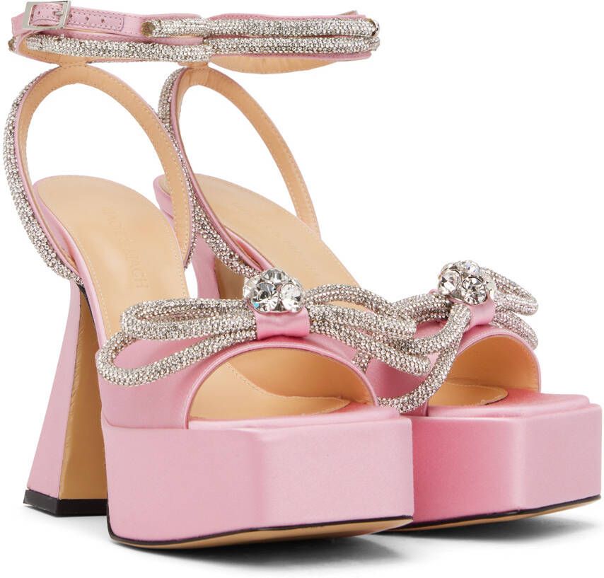 MACH & MACH Pink Double Bow Square Toe Heels
