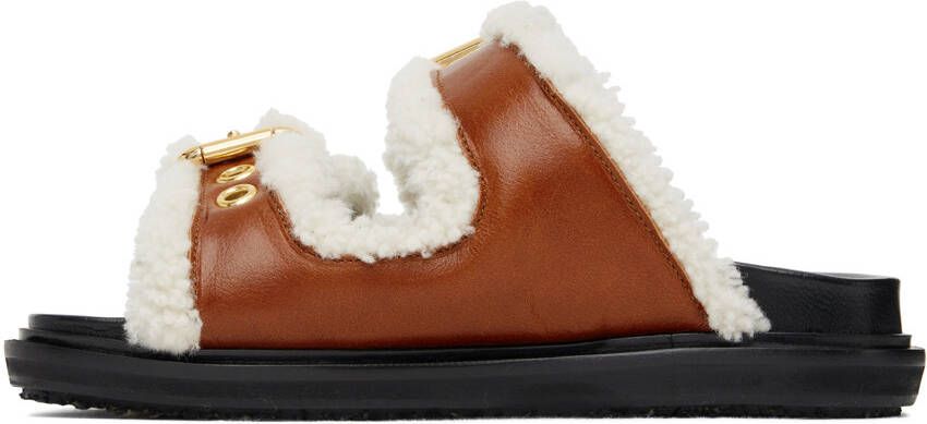 Marni Brown & Off-White Shearling Fussbett 2 Sandals