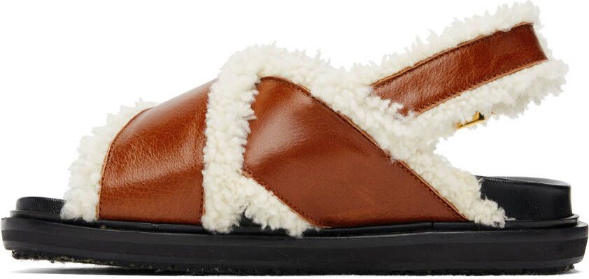 Marni Brown & Off-White Shearling Fussbett Sandals