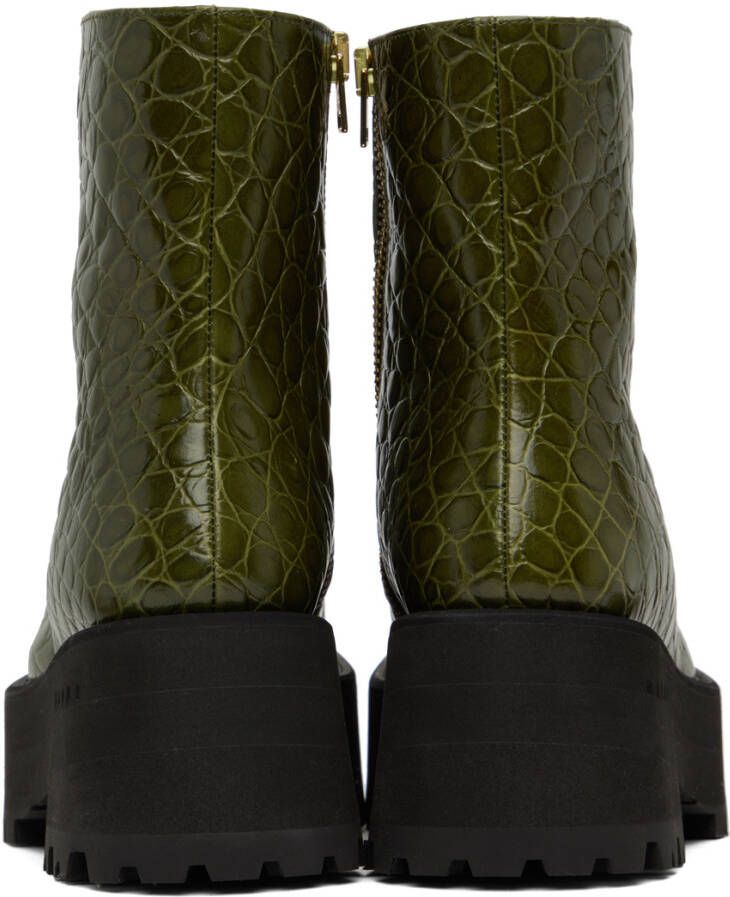 Marni Green Croc-Embossed Platform Ankle Boots